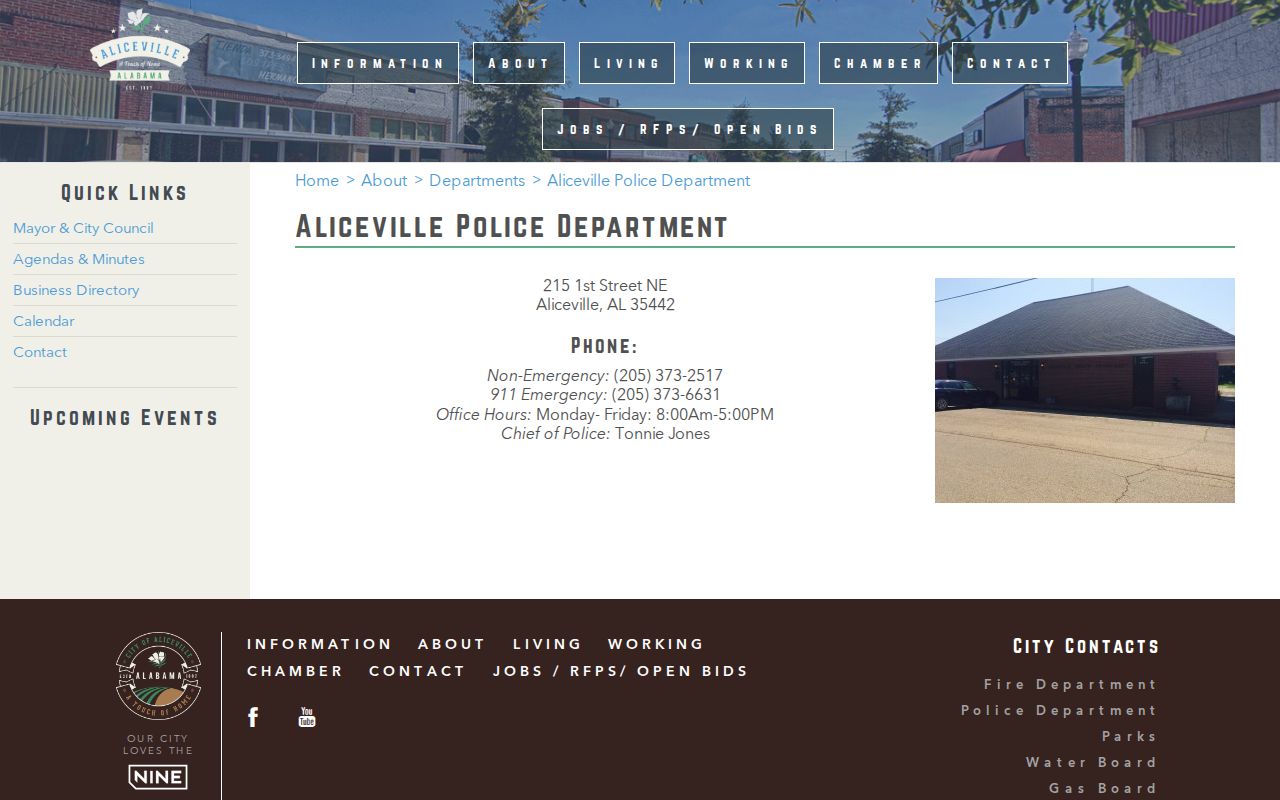 Captured official Aliceville Police Department contact page