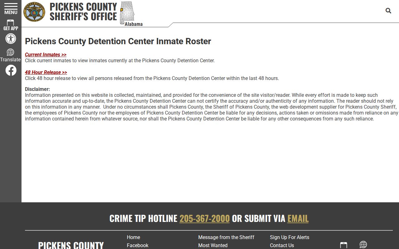 Pickens County official current and released arrest roster chooser