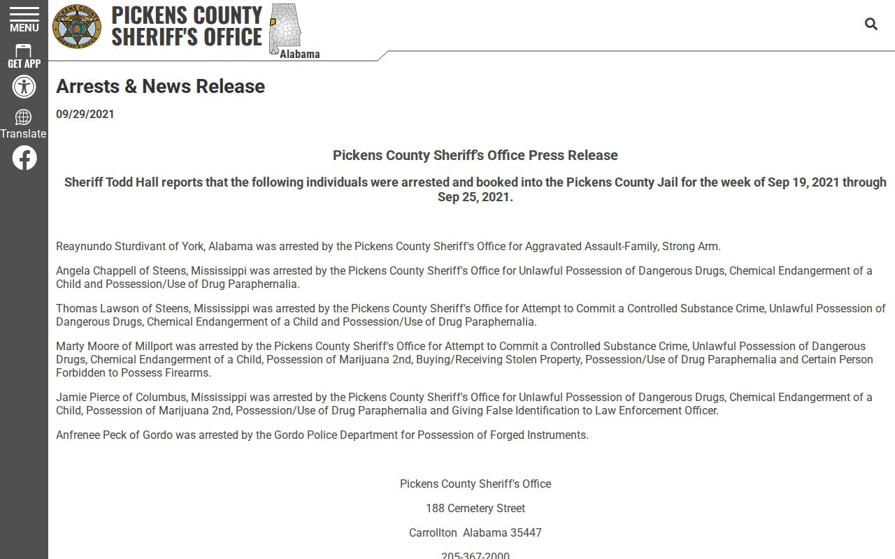 Pickens County archived weekly arrests and news release