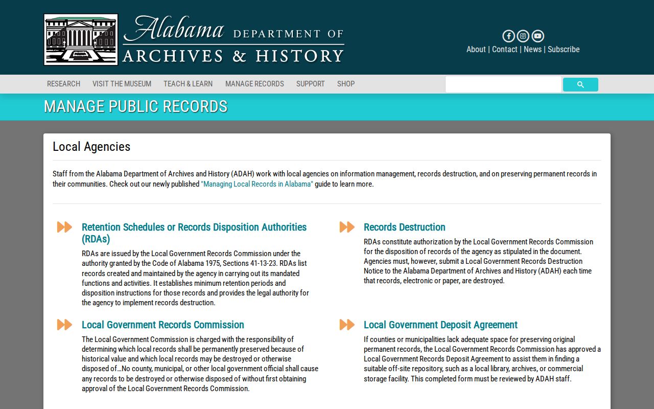 Alabama Department of Archives and History local records guidance