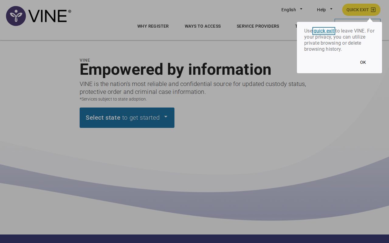 VINELink search and custody alert registration for Pickens County research