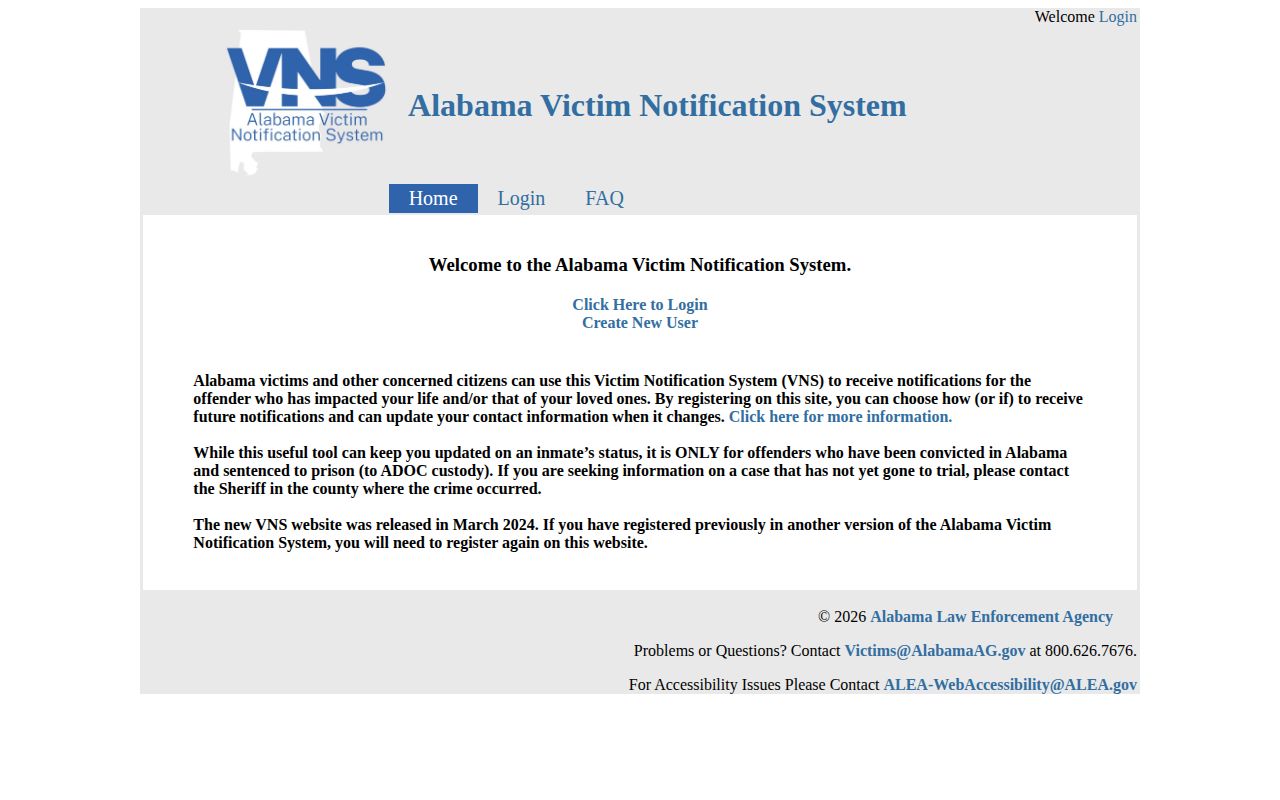 Alabama victim notification system guidance for Pickens County custody checks